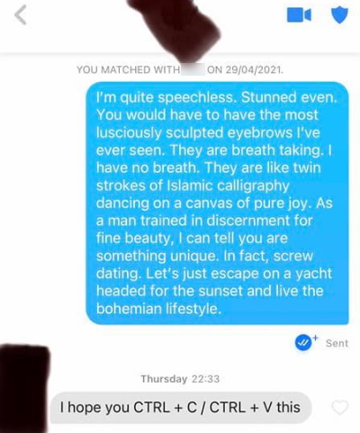 Tinder voorbeeldbericht