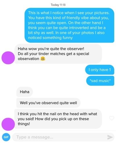 Tinder gesprek voorbeeldbericht